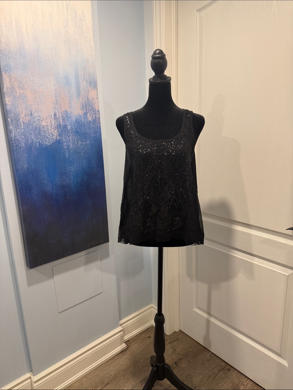 Denim & Supply Ralph Lauren Black Beaded Scoop Neck Camisole